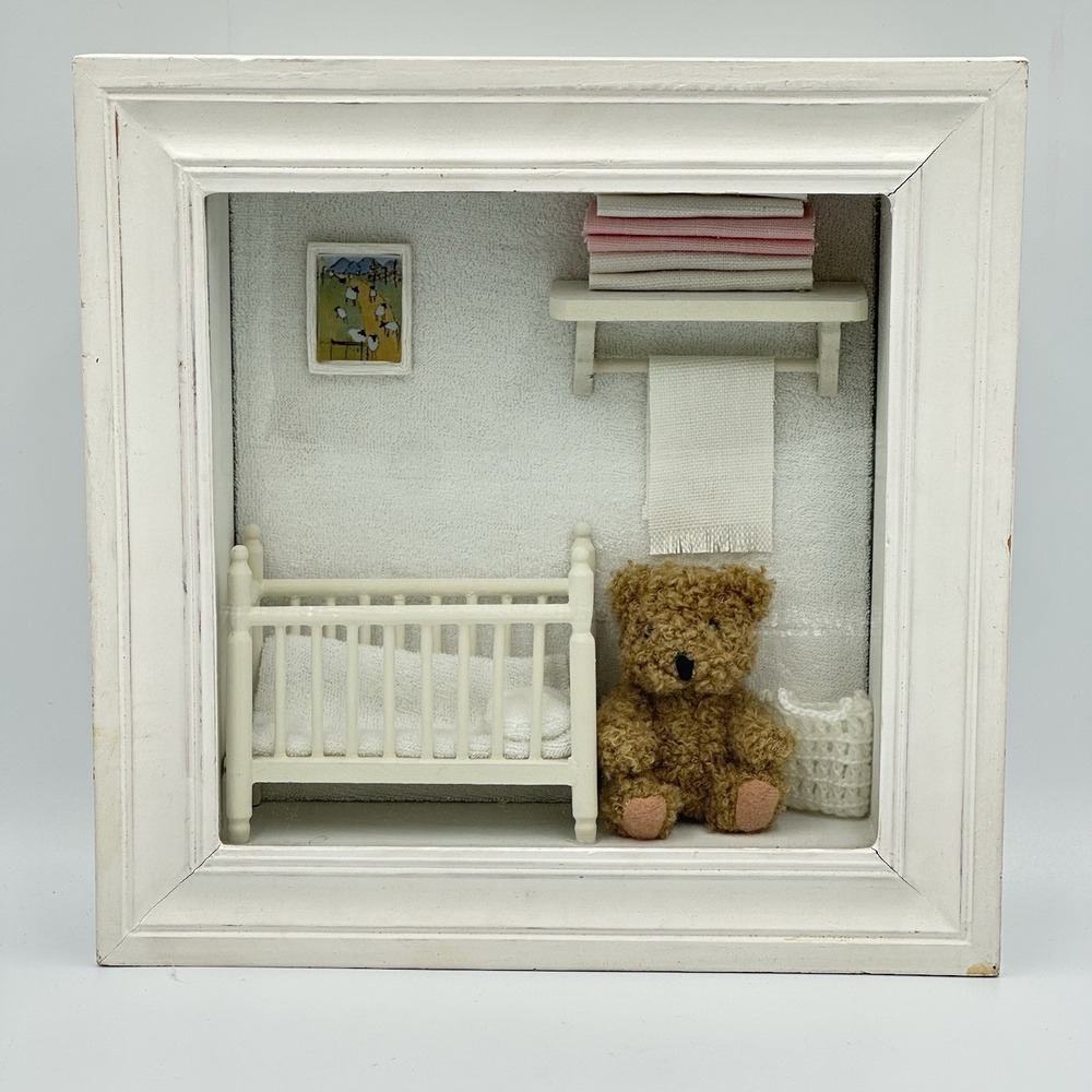 Teddy Bear 10"x10" Shadow Box Baby Nursery Decor Miniature Cottagecore Wall Art